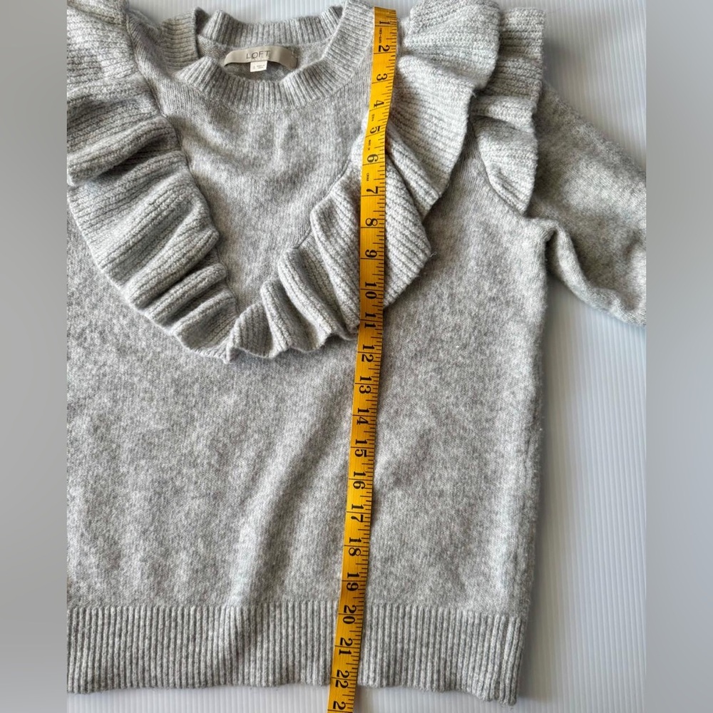 LOFT Heather Gray Ruffle Sweater - Picture 7 of 7